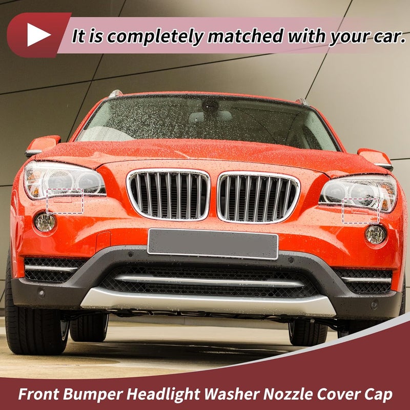 HEROFFIX Front Left Right Side Bumper Headlight Washer Nozzle Cover Cap for BMW X1 2013-2015 Bumper Trim Nozzle Cover No.51117347666 Silver Tone Plastic - Image 2